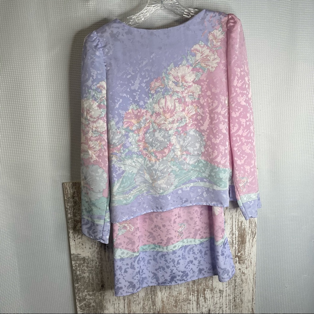 VINTAGE Hal Ferman 2pc skirt blouse set 1970 floral pastel size 8